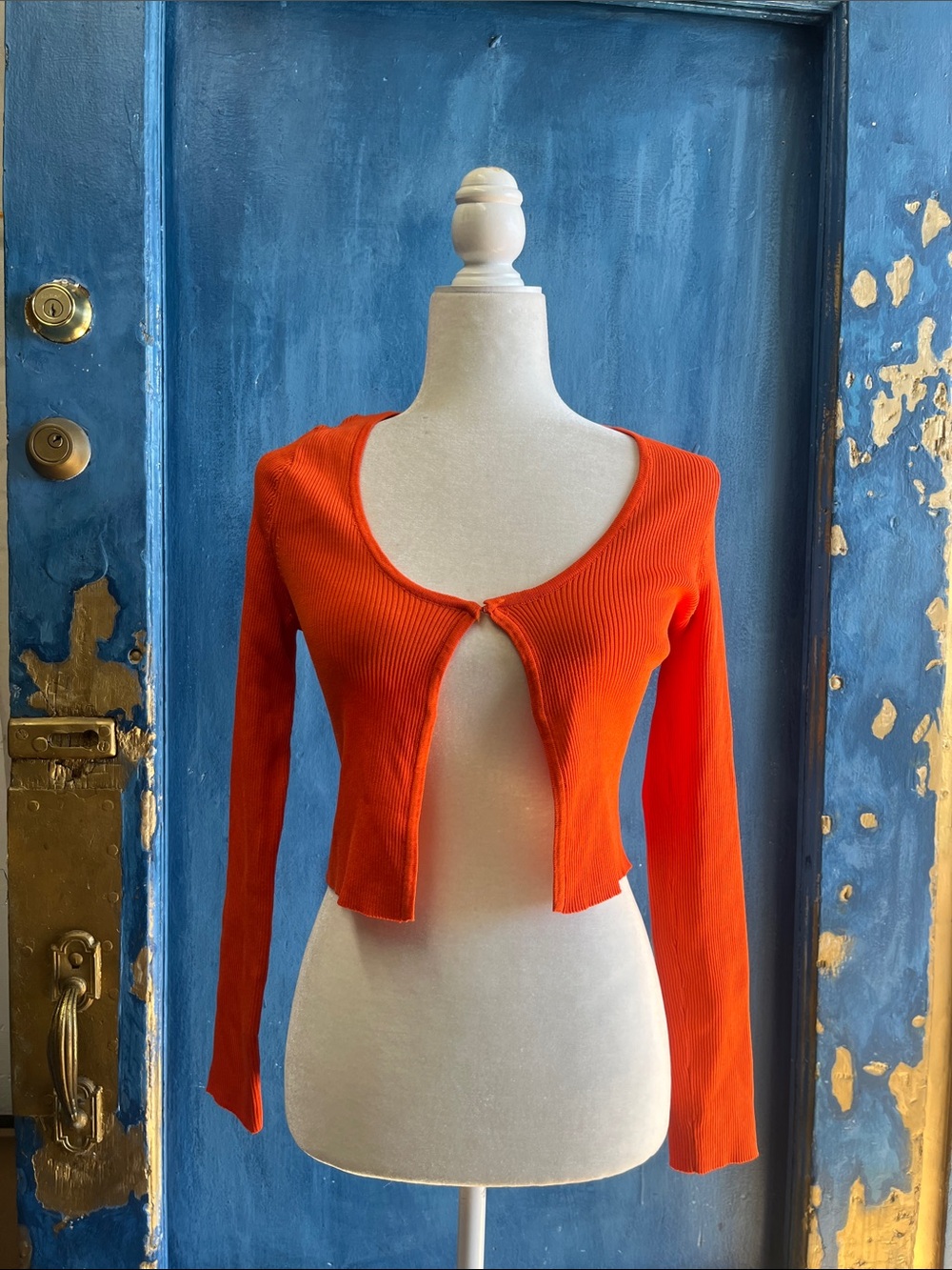Zara Orange Ribbed Crop Cardigan